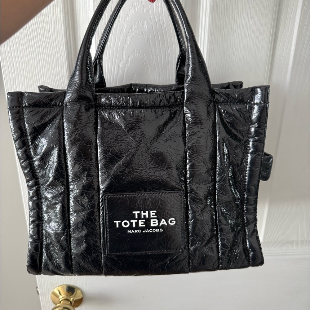 Marc Jacobs Black Crinkle Leather Medium Tote Bag